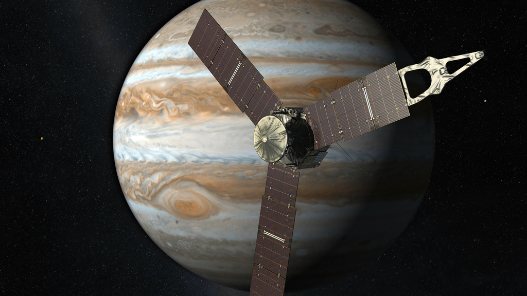 The Juno probe orbiting the planet Jupiter.